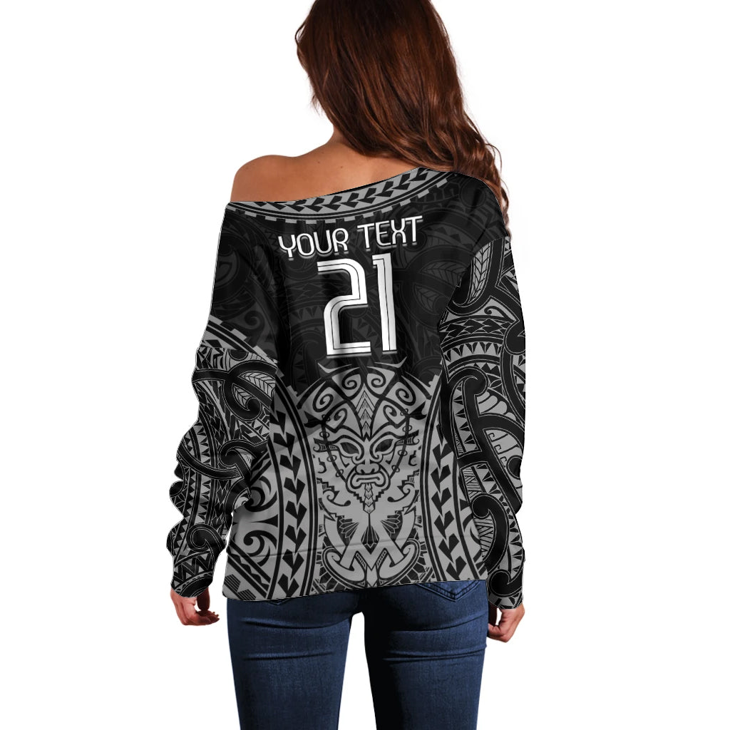 Custom New Zealand Rugby Off Shoulder Sweater Maori All Black Warrior Tribal Tattoo