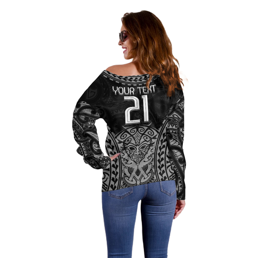 Custom New Zealand Rugby Off Shoulder Sweater Maori All Black Warrior Tribal Tattoo