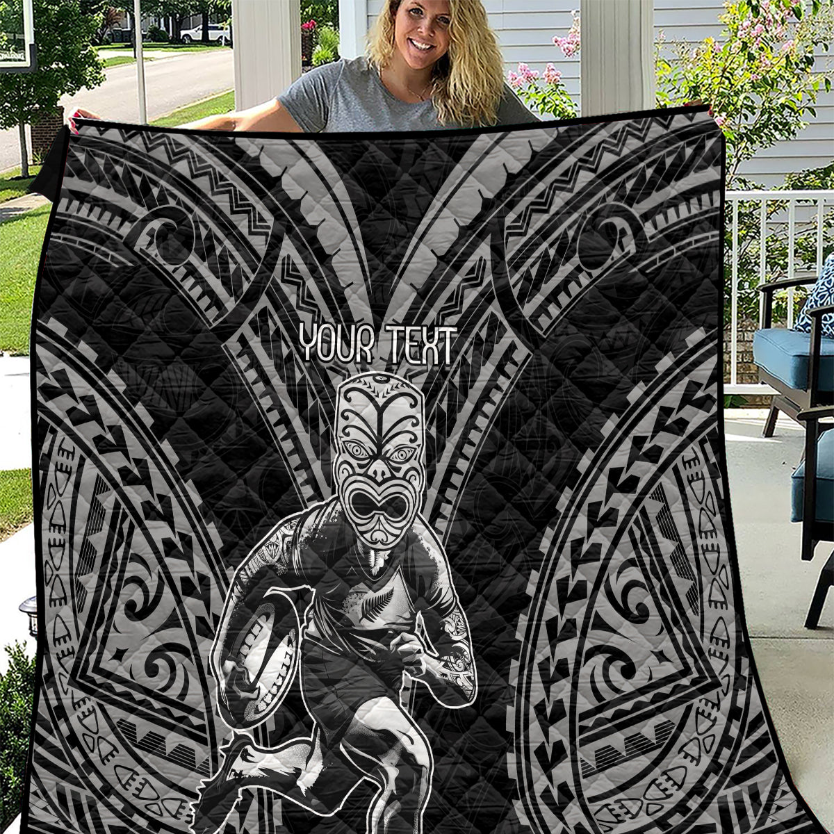 Custom New Zealand Rugby Quilt Maori All Black Warrior Tribal Tattoo