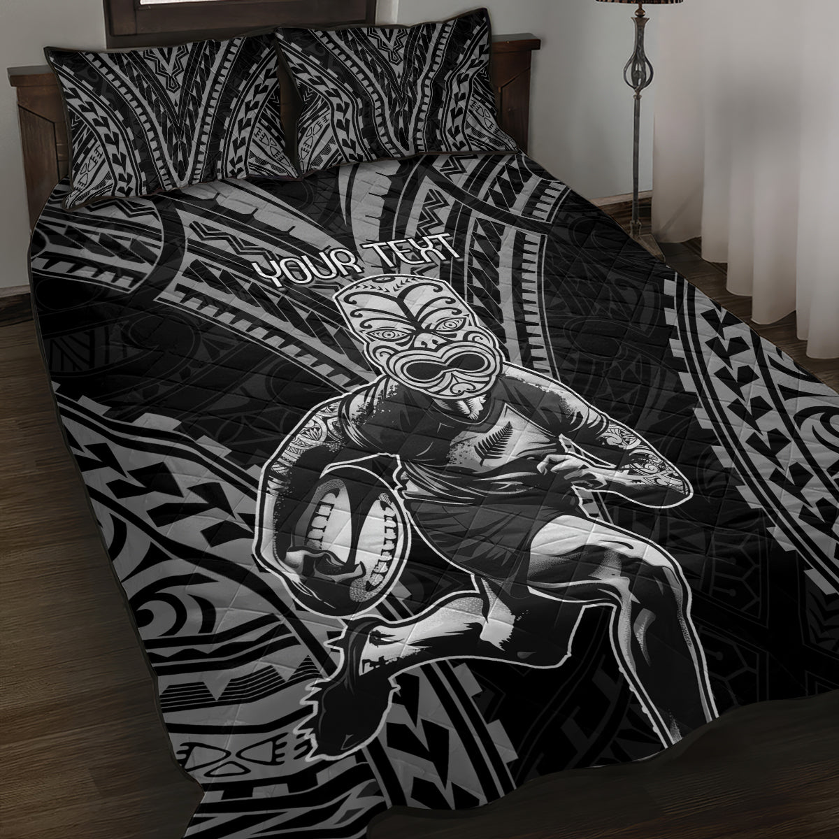 Custom New Zealand Rugby Quilt Bed Set Maori All Black Warrior Tribal Tattoo