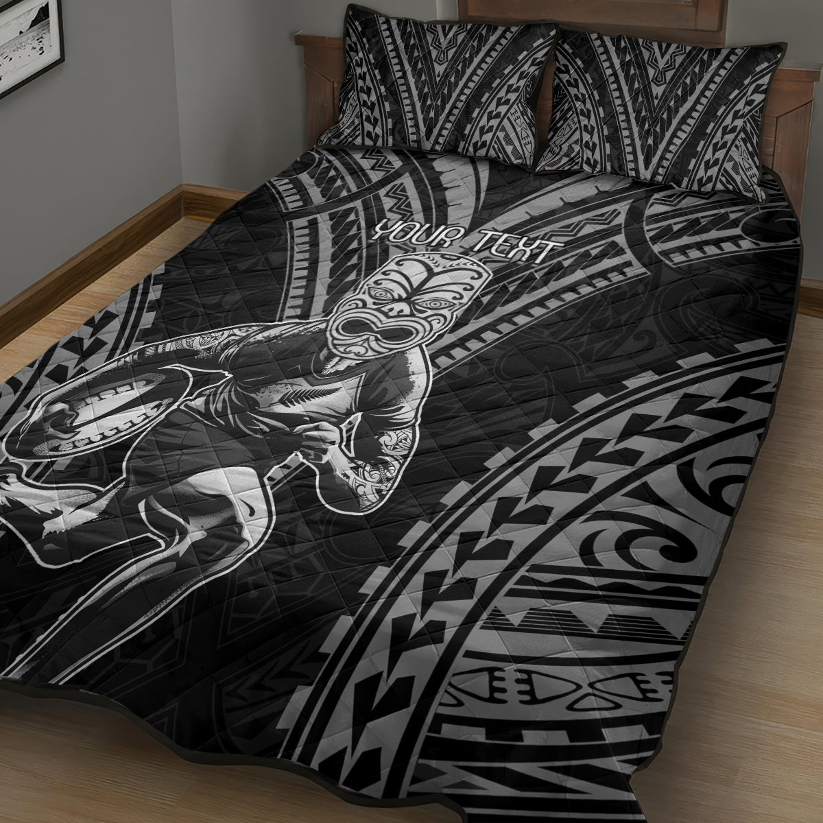 Custom New Zealand Rugby Quilt Bed Set Maori All Black Warrior Tribal Tattoo