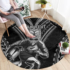 Custom New Zealand Rugby Round Carpet Maori All Black Warrior Tribal Tattoo
