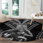 Custom New Zealand Rugby Round Carpet Maori All Black Warrior Tribal Tattoo