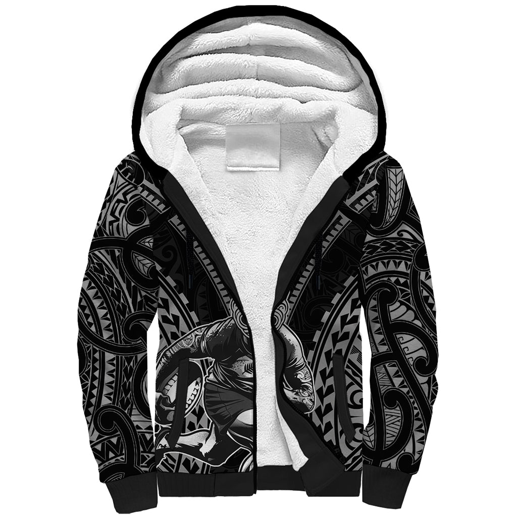 Custom New Zealand Rugby Sherpa Hoodie Maori All Black Warrior Tribal Tattoo
