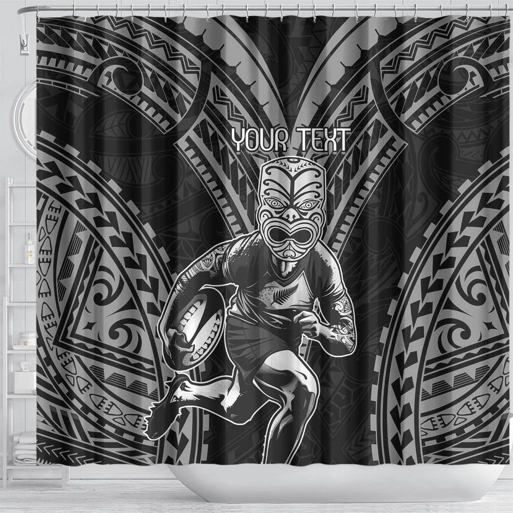 Custom New Zealand Rugby Shower Curtain Maori All Black Warrior Tribal Tattoo