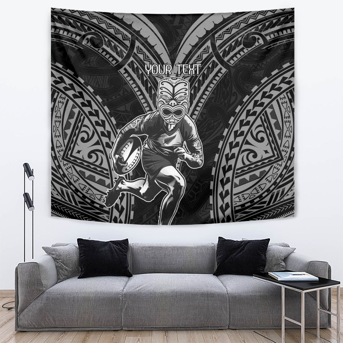 Custom New Zealand Rugby Tapestry Maori All Black Warrior Tribal Tattoo