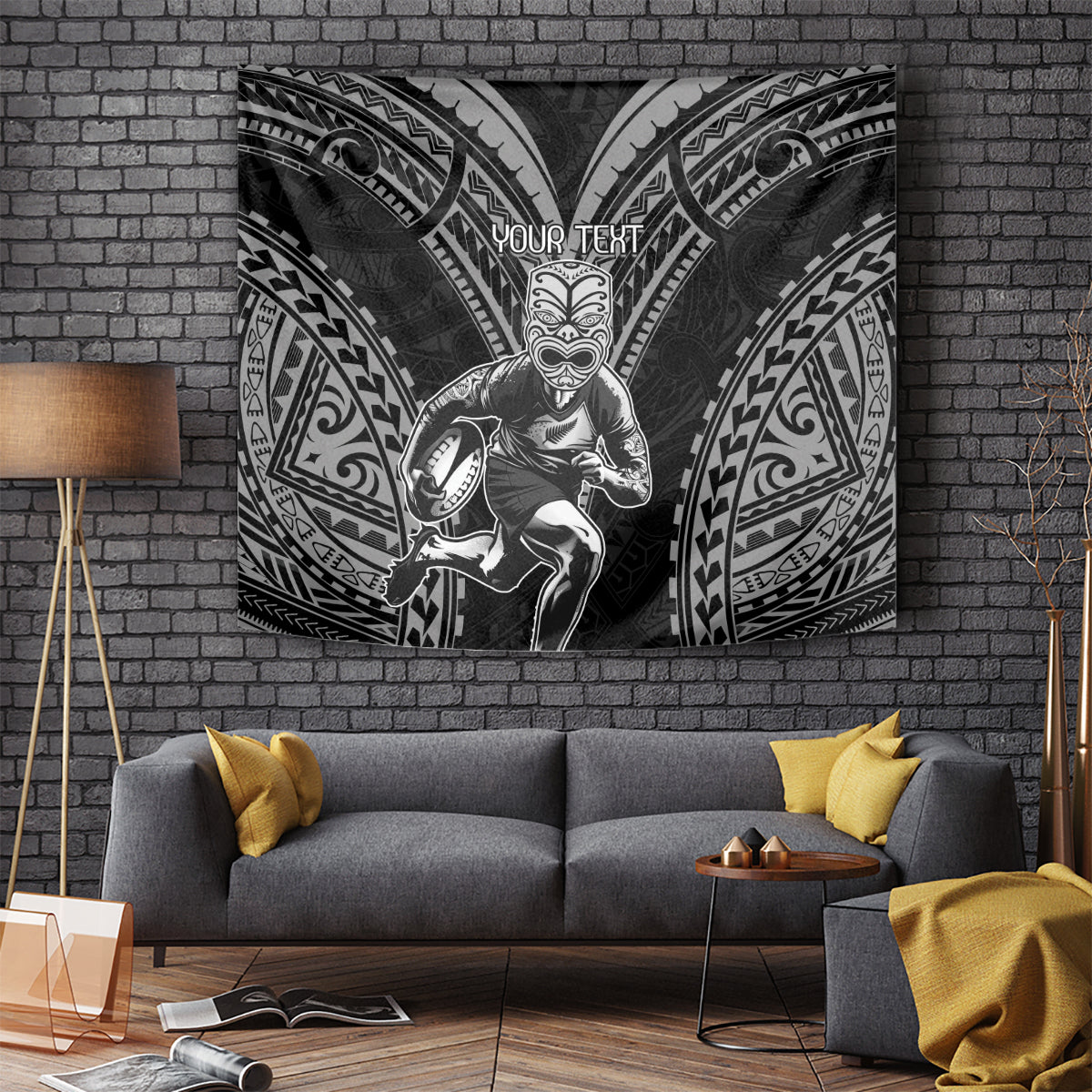 Custom New Zealand Rugby Tapestry Maori All Black Warrior Tribal Tattoo