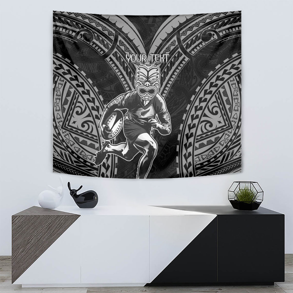 Custom New Zealand Rugby Tapestry Maori All Black Warrior Tribal Tattoo
