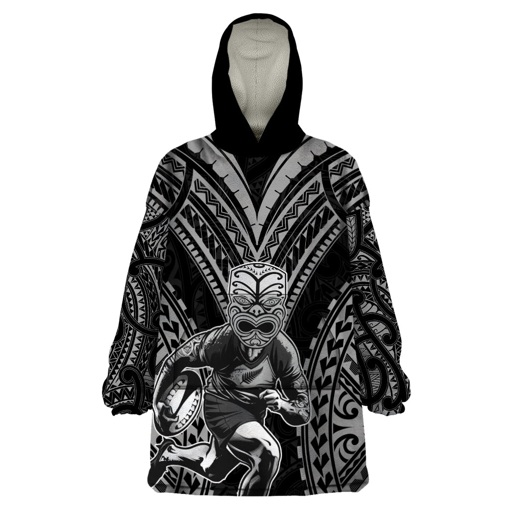 Custom New Zealand Rugby Wearable Blanket Hoodie Maori All Black Warrior Tribal Tattoo
