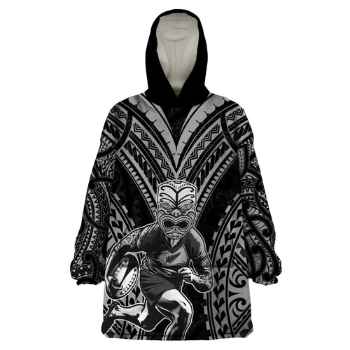 Custom New Zealand Rugby Wearable Blanket Hoodie Maori All Black Warrior Tribal Tattoo