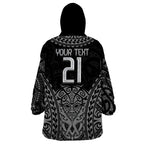 Custom New Zealand Rugby Wearable Blanket Hoodie Maori All Black Warrior Tribal Tattoo