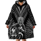 Custom New Zealand Rugby Wearable Blanket Hoodie Maori All Black Warrior Tribal Tattoo