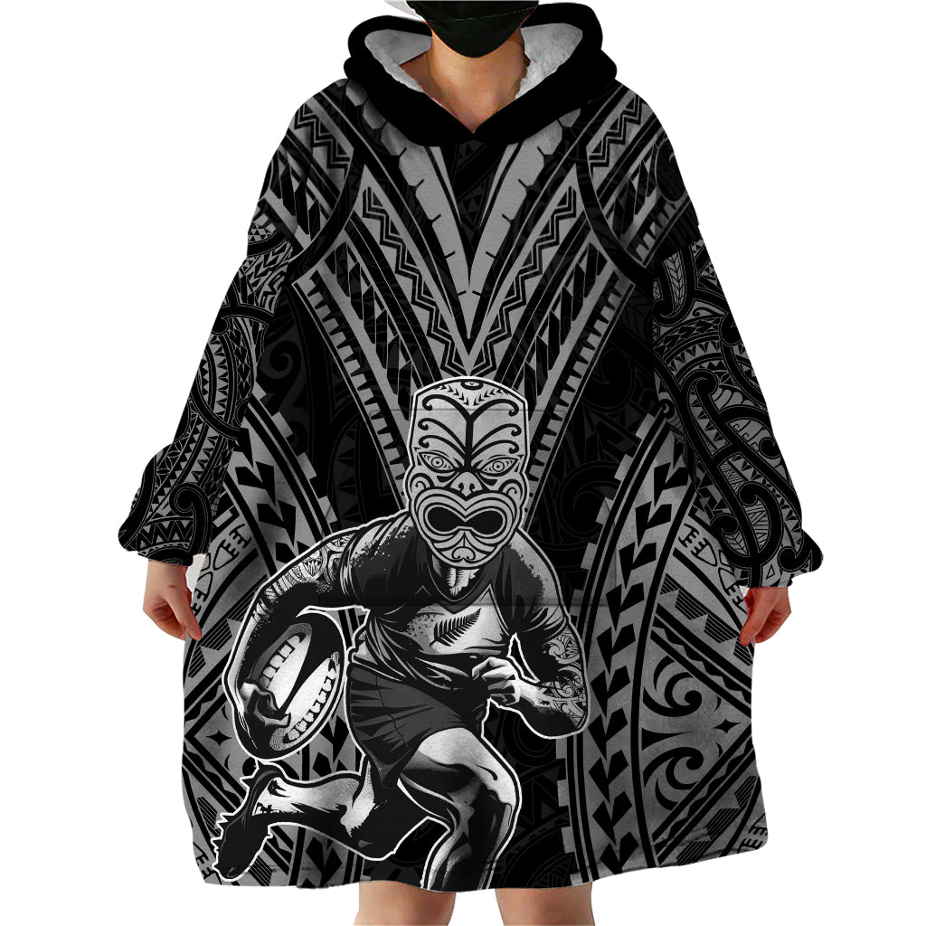 Custom New Zealand Rugby Wearable Blanket Hoodie Maori All Black Warrior Tribal Tattoo