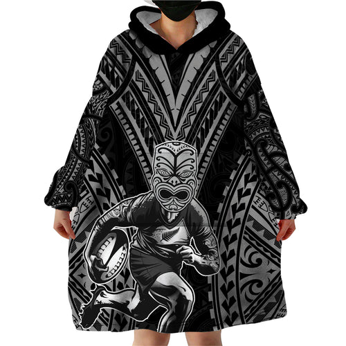 Custom New Zealand Rugby Wearable Blanket Hoodie Maori All Black Warrior Tribal Tattoo
