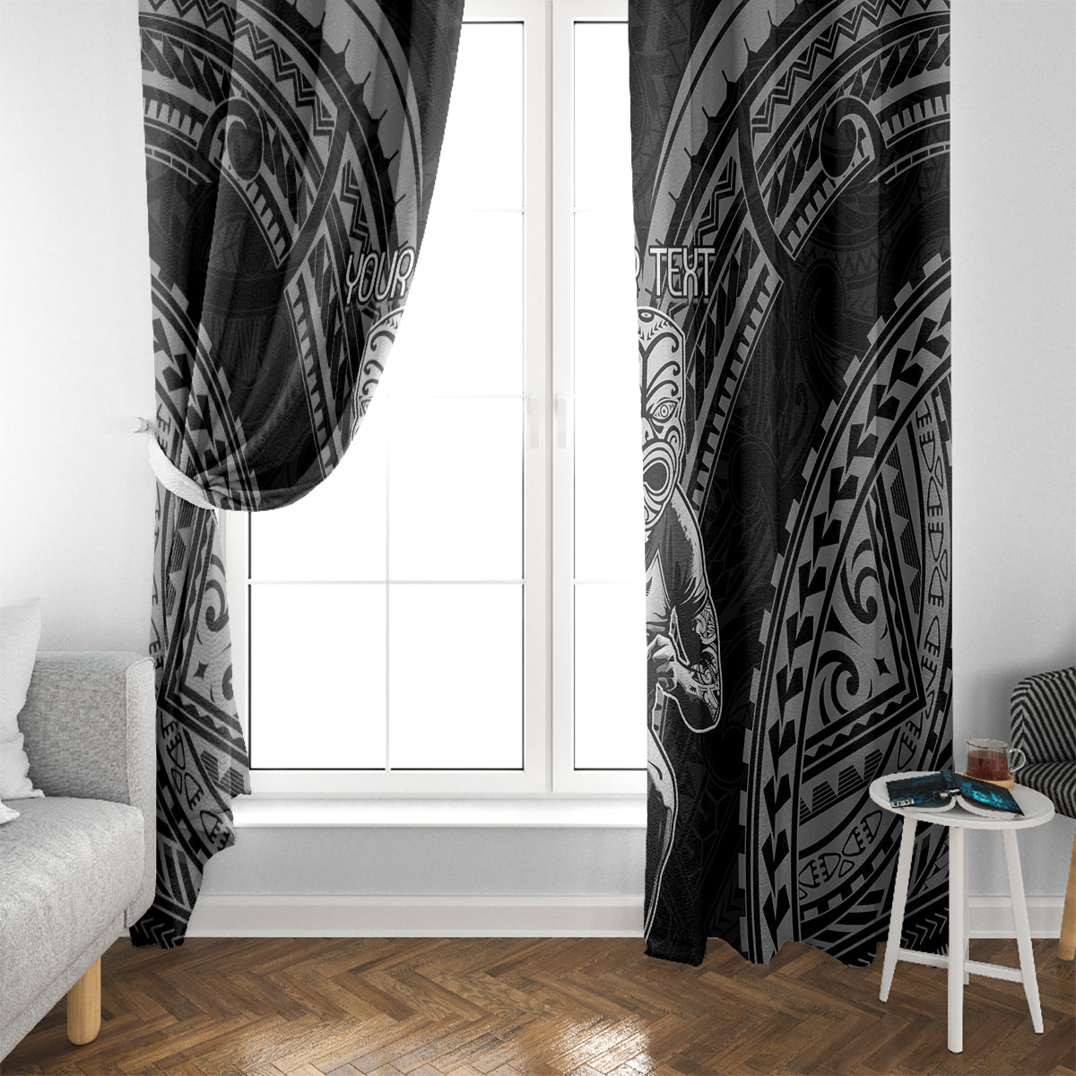 Custom New Zealand Rugby Window Curtain Maori All Black Warrior Tribal Tattoo