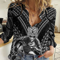 Custom New Zealand Rugby Women Casual Shirt Maori All Black Warrior Tribal Tattoo