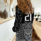 Custom New Zealand Rugby Women Casual Shirt Maori All Black Warrior Tribal Tattoo