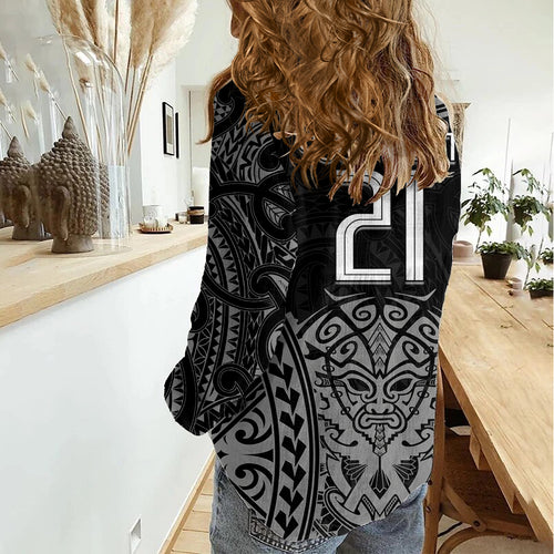 Custom New Zealand Rugby Women Casual Shirt Maori All Black Warrior Tribal Tattoo
