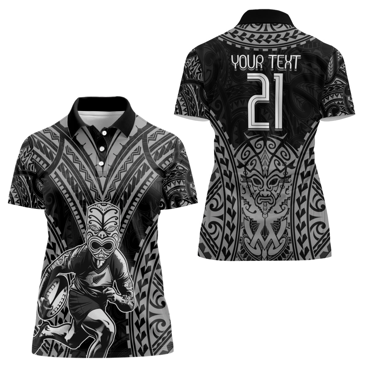 Custom New Zealand Rugby Women Polo Shirt Maori All Black Warrior Tribal Tattoo