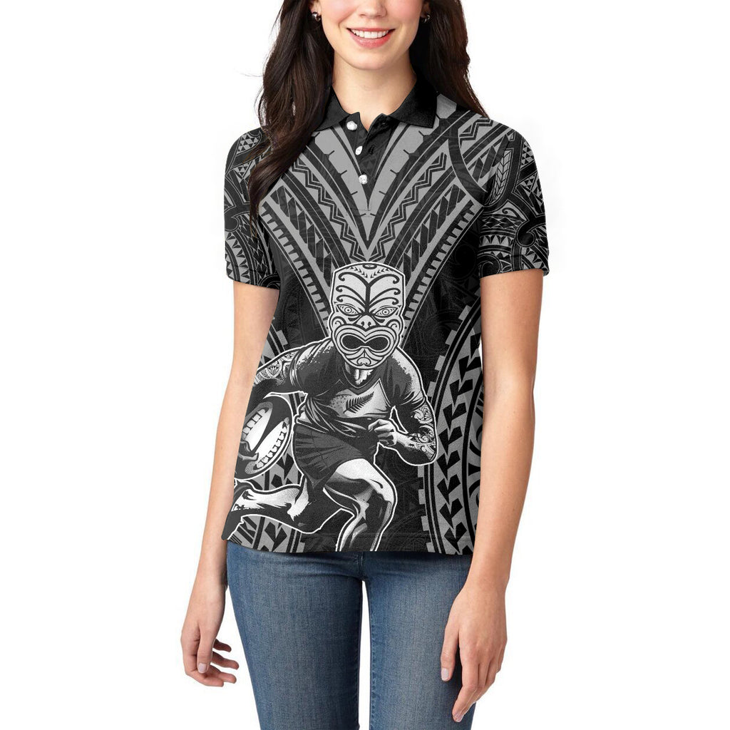 Custom New Zealand Rugby Women Polo Shirt Maori All Black Warrior Tribal Tattoo
