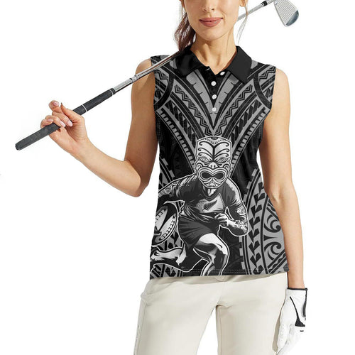 Custom New Zealand Rugby Women Sleeveless Polo Shirt Maori All Black Warrior Tribal Tattoo
