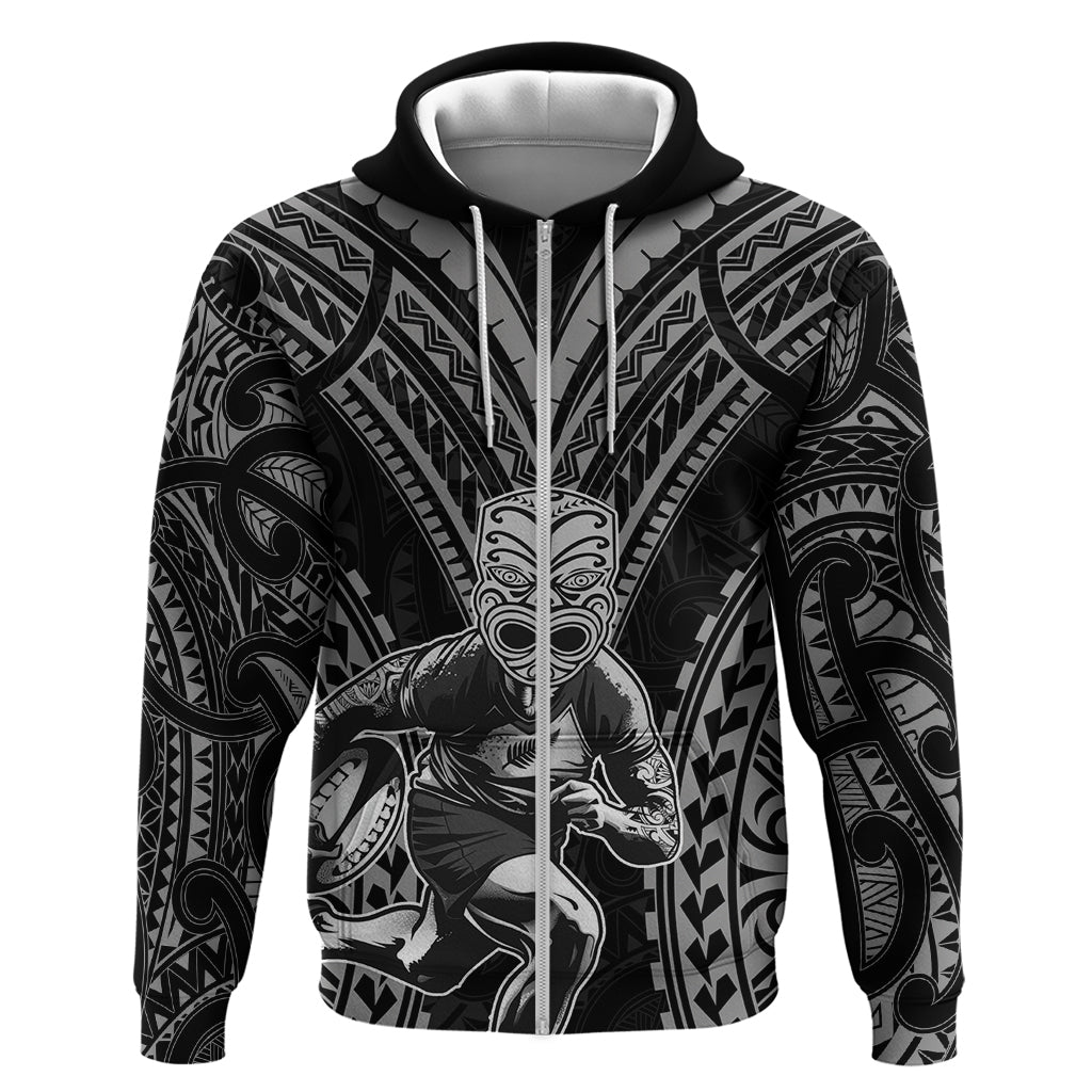 Custom New Zealand Rugby Zip Hoodie Maori All Black Warrior Tribal Tattoo