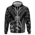 Custom New Zealand Rugby Zip Hoodie Maori All Black Warrior Tribal Tattoo