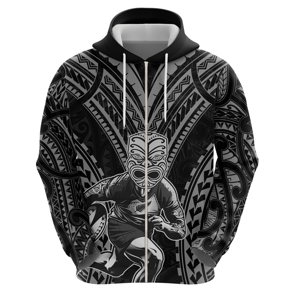 Custom New Zealand Rugby Zip Hoodie Maori All Black Warrior Tribal Tattoo