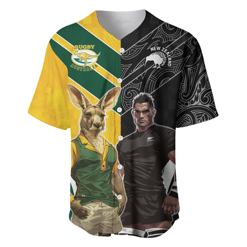 Custom New Zealand and Australia Rugby Baseball Jersey Kangroo and Maori Warrior Together