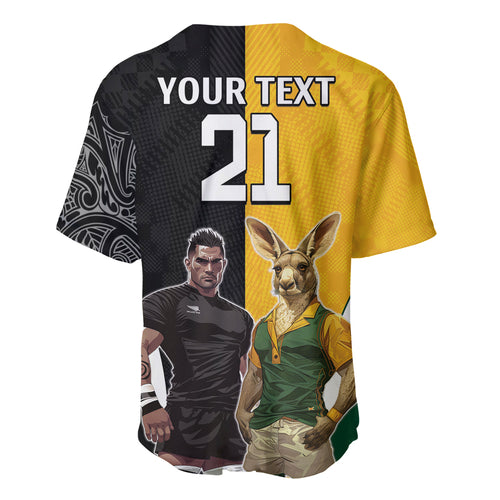 Custom New Zealand and Australia Rugby Baseball Jersey Kangroo and Maori Warrior Together