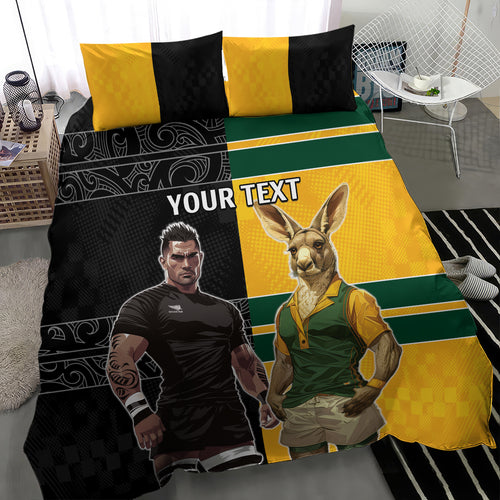 Custom New Zealand and Australia Rugby Bedding Set Kangroo and Maori Warrior Together