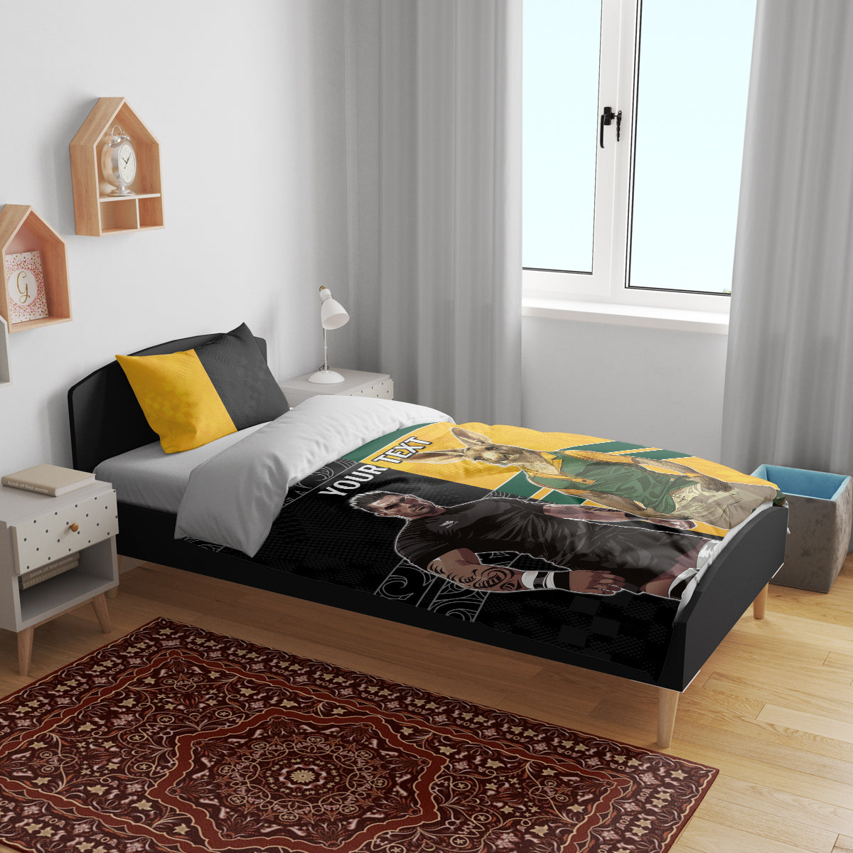 Custom New Zealand and Australia Rugby Bedding Set Kangroo and Maori Warrior Together
