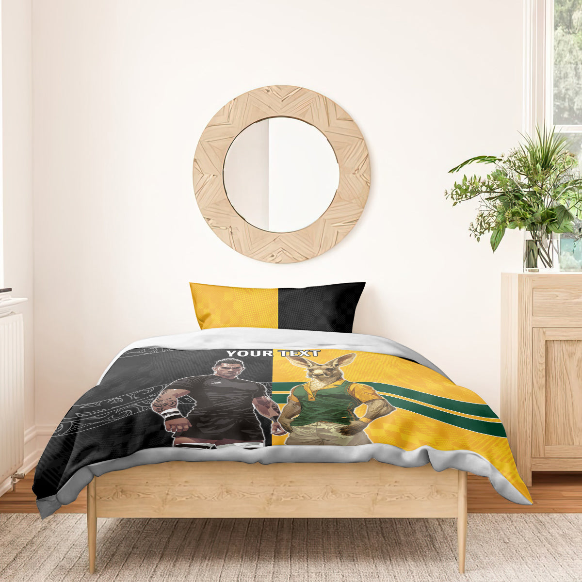 Custom New Zealand and Australia Rugby Bedding Set Kangroo and Maori Warrior Together