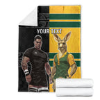 Custom New Zealand and Australia Rugby Blanket Kangroo and Maori Warrior Together
