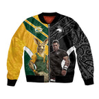 Custom New Zealand and Australia Rugby Bomber Jacket Kangroo and Maori Warrior Together