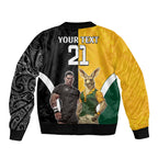 Custom New Zealand and Australia Rugby Bomber Jacket Kangroo and Maori Warrior Together