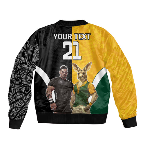 Custom New Zealand and Australia Rugby Bomber Jacket Kangroo and Maori Warrior Together