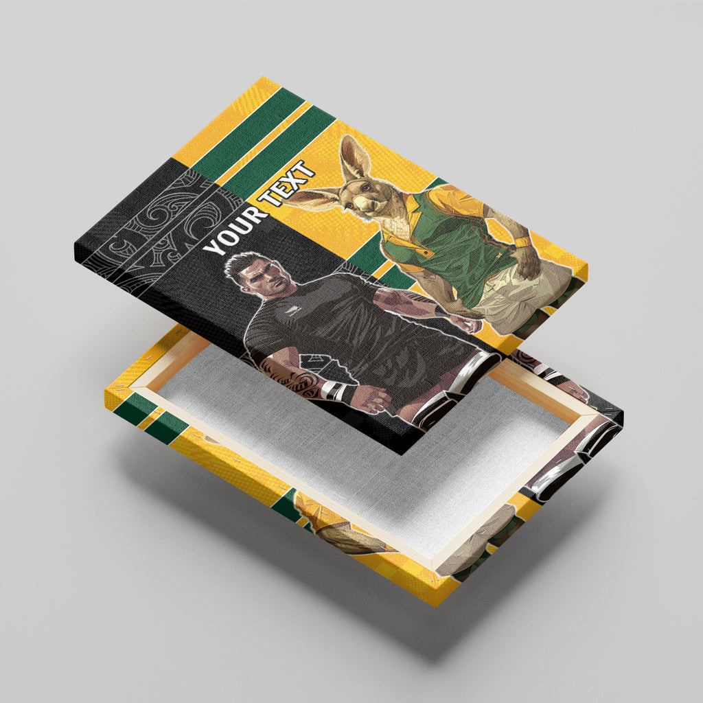Custom New Zealand and Australia Rugby Canvas Wall Art Kangroo and Maori Warrior Together
