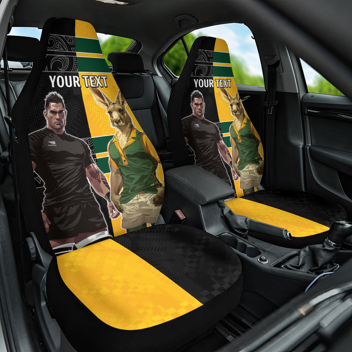 Custom New Zealand and Australia Rugby Car Seat Cover Kangroo and Maori Warrior Together