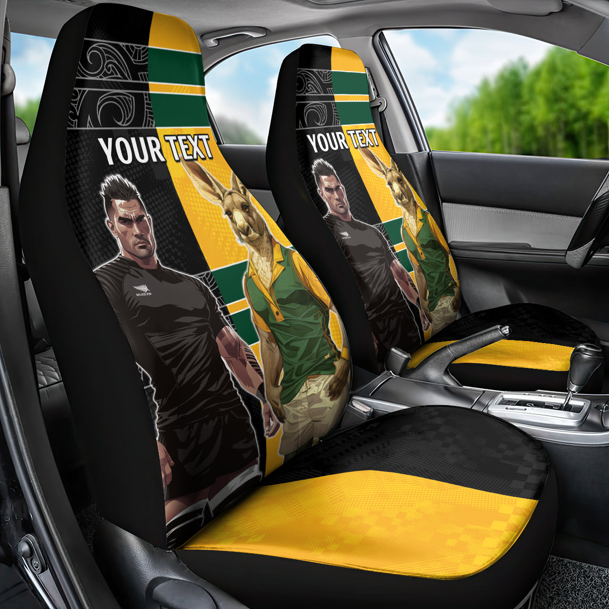 Custom New Zealand and Australia Rugby Car Seat Cover Kangroo and Maori Warrior Together
