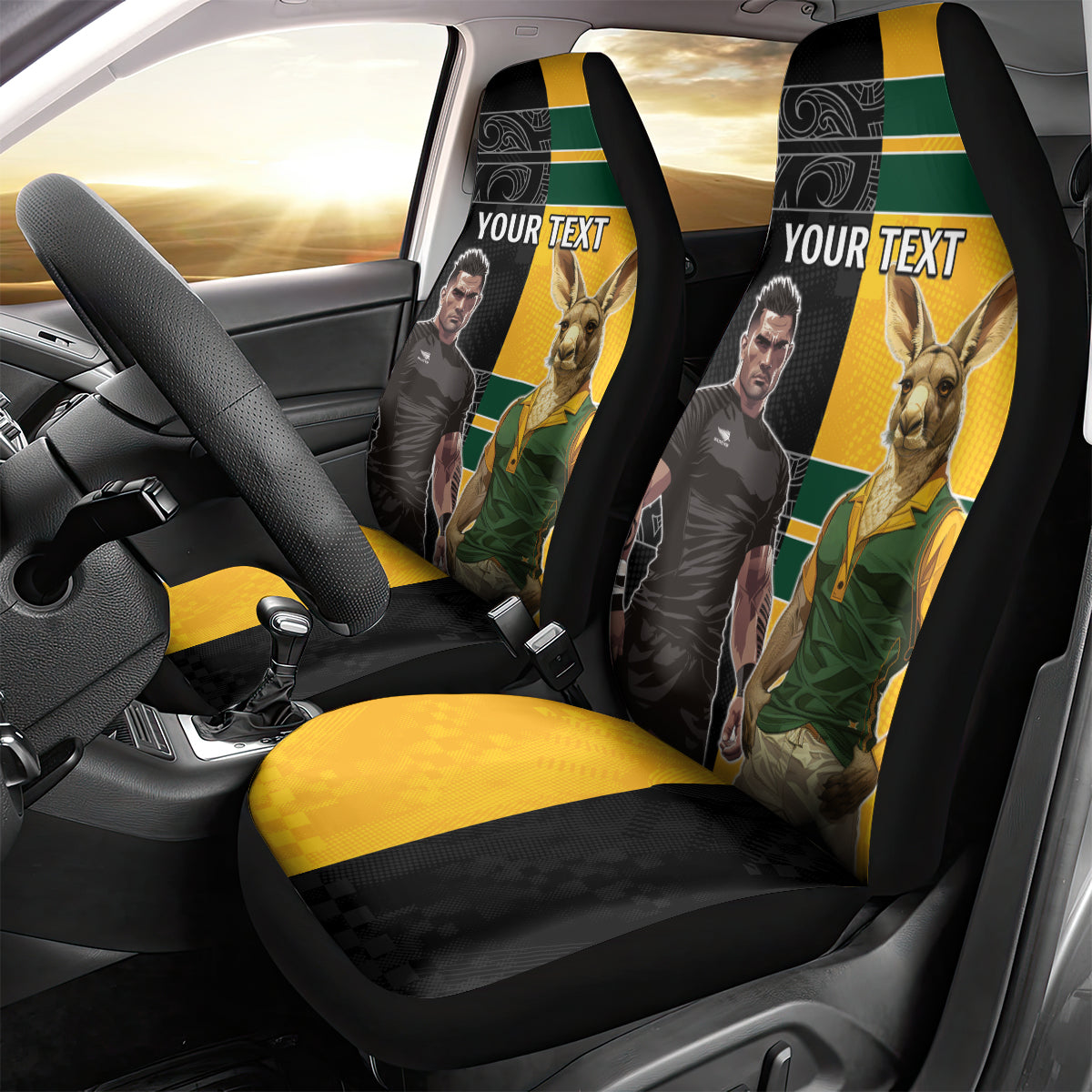 Custom New Zealand and Australia Rugby Car Seat Cover Kangroo and Maori Warrior Together