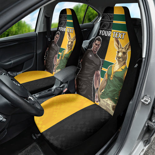 Custom New Zealand and Australia Rugby Car Seat Cover Kangroo and Maori Warrior Together