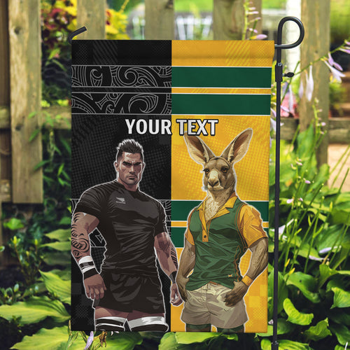 Custom New Zealand and Australia Rugby Garden Flag Kangroo and Maori Warrior Together