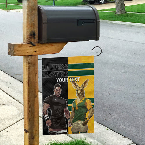 Custom New Zealand and Australia Rugby Garden Flag Kangroo and Maori Warrior Together