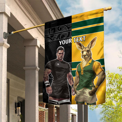 Custom New Zealand and Australia Rugby Garden Flag Kangroo and Maori Warrior Together