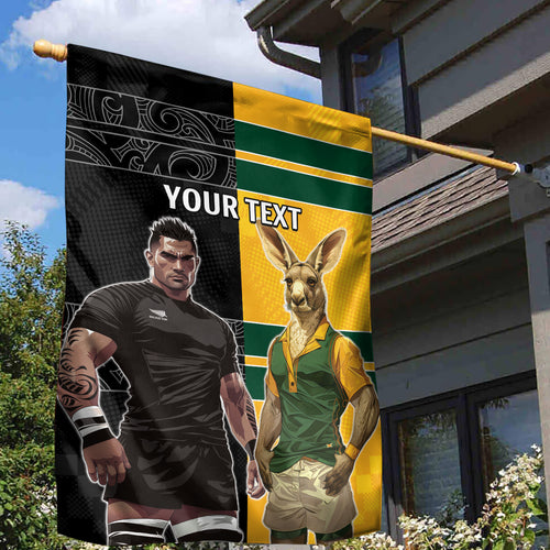 Custom New Zealand and Australia Rugby Garden Flag Kangroo and Maori Warrior Together