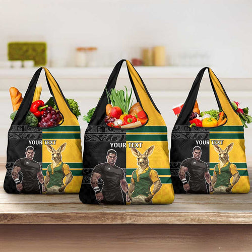 Custom New Zealand and Australia Rugby Grocery Bag Kangroo and Maori Warrior Together