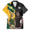 Custom New Zealand and Australia Rugby Hawaiian Shirt Kangroo and Maori Warrior Together
