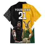 Custom New Zealand and Australia Rugby Hawaiian Shirt Kangroo and Maori Warrior Together