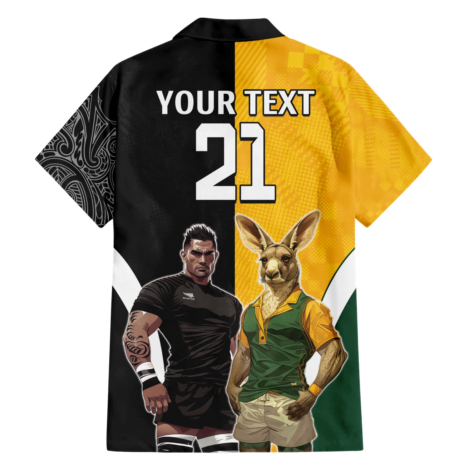 Custom New Zealand and Australia Rugby Hawaiian Shirt Kangroo and Maori Warrior Together